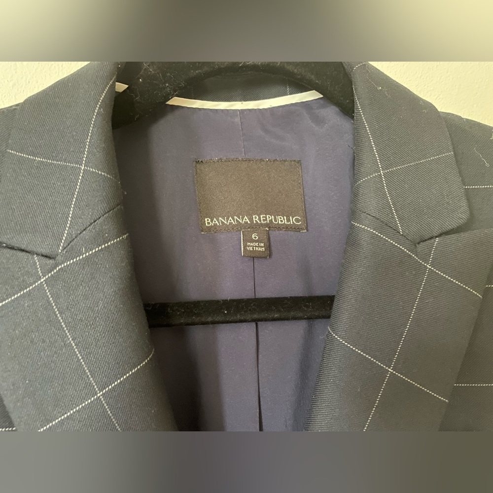 Banana Republic Check Plaid Navy Blue Blazer Jacket (Size 6)